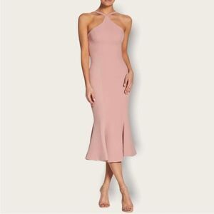 Dress The Population Pink Tessa Spaghetti Strap Halter Mermaid Fitted Midi Dress